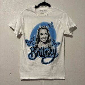 Brittany Spears | Vintage White Graphic T-Shirt with Blue Accents | Size Small